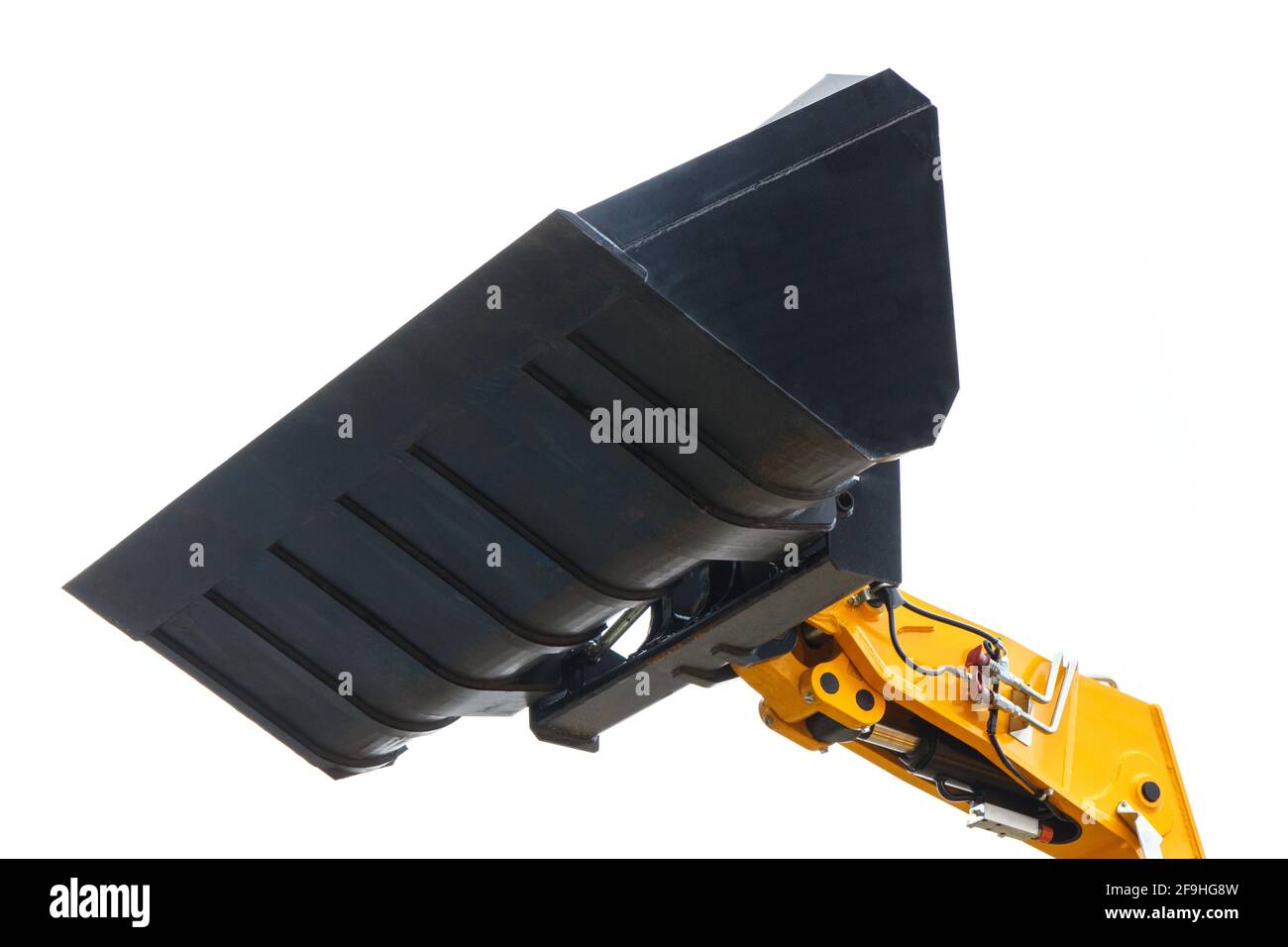 Shovel of excavator or bulldozer. Detail of part of hydraulic and