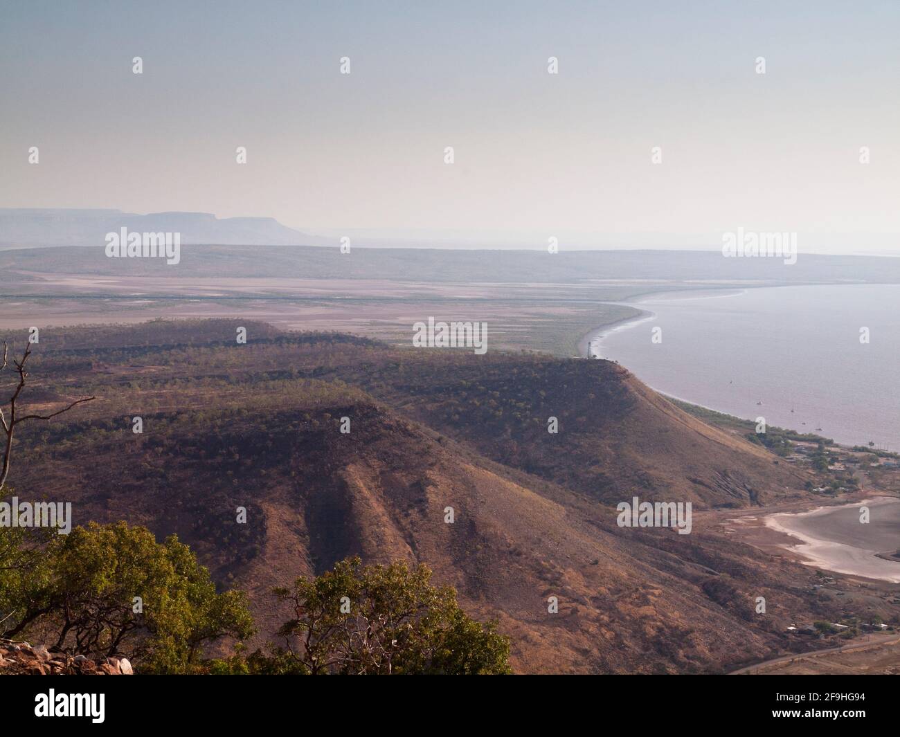 Mt Bastion (325m) overlooks Wyndham Port on Cambridge Gulf in the East Kimberley, Western Australia Stock Photo