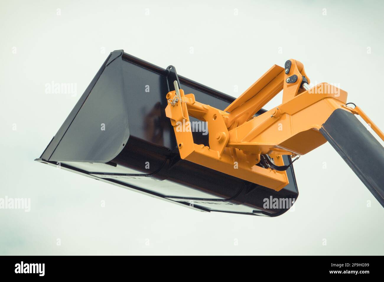 Shovel of excavator or bulldozer. Detail of part of hydraulic and