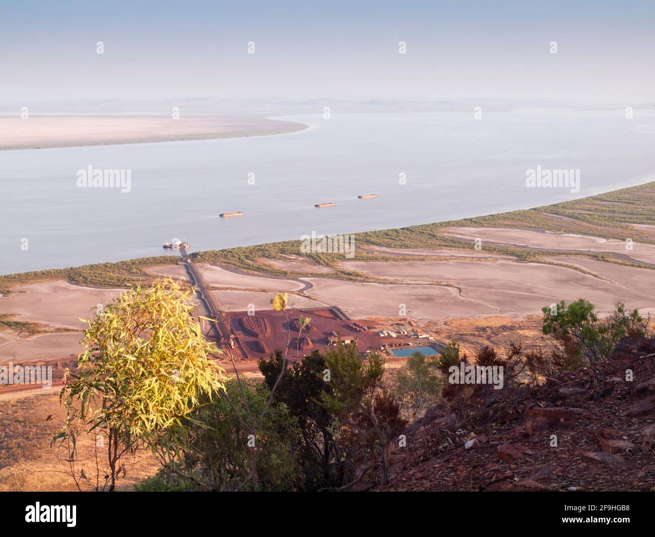 View from Five Rivers lookout on Mt Bastion (325m) over Wyndham Port and Cambridge Gulf Stock Photo