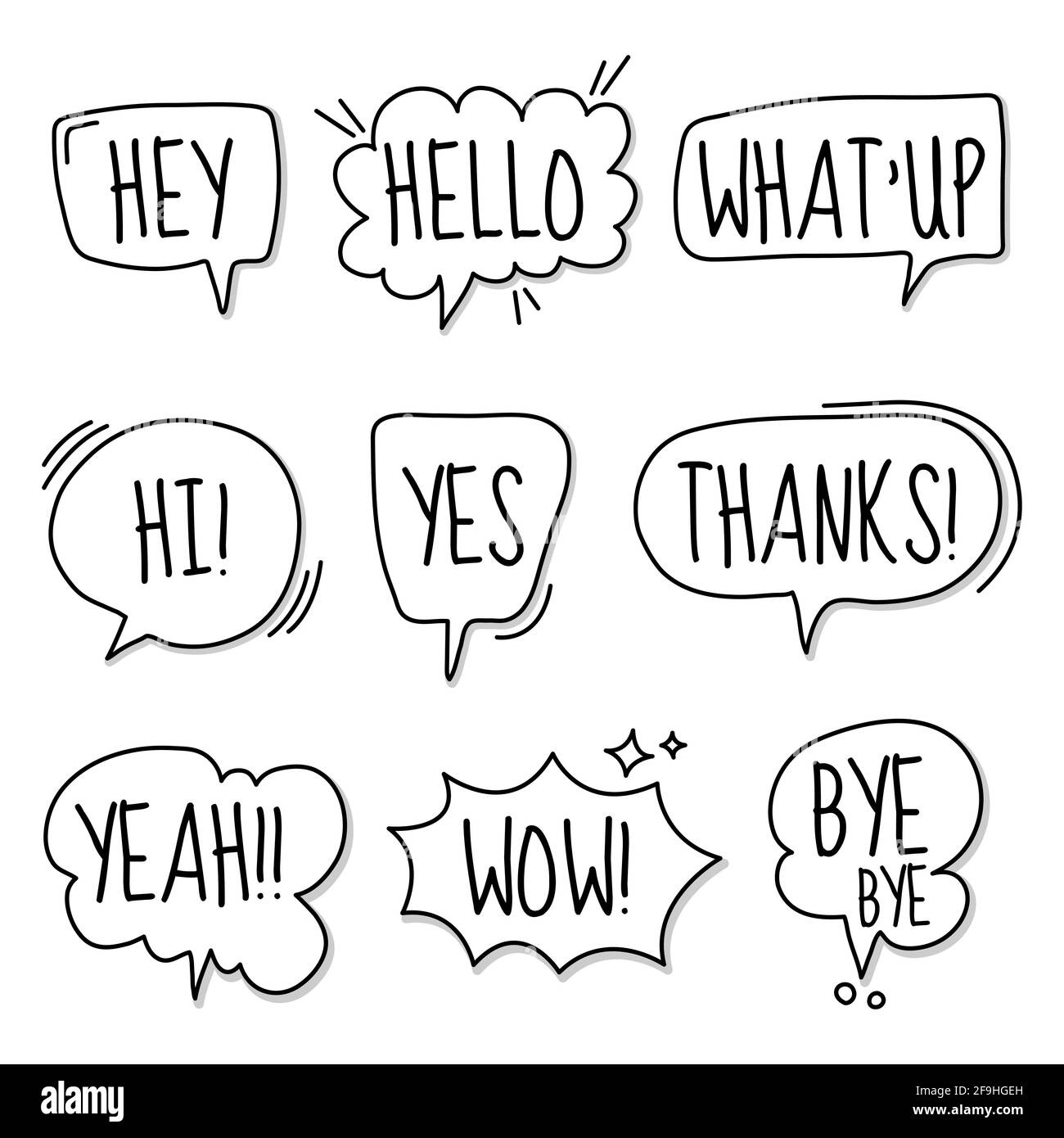 Black and white doodle hand drawn speech bubble vector illustration. Stock Vector