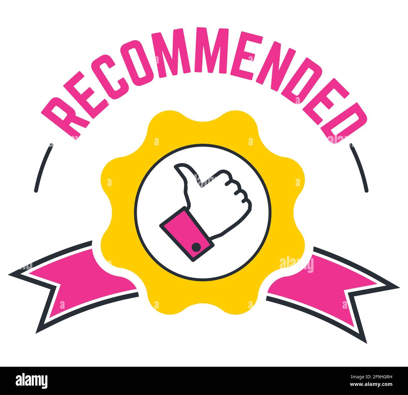 Recommended and approved banner with thumb up Stock Vector