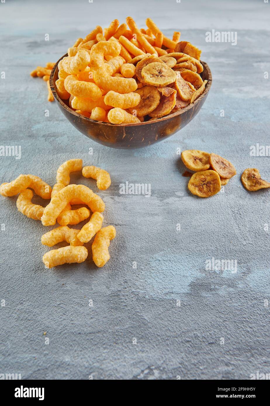 Banana chips are a healthy meal and seasoned corn snacks are great