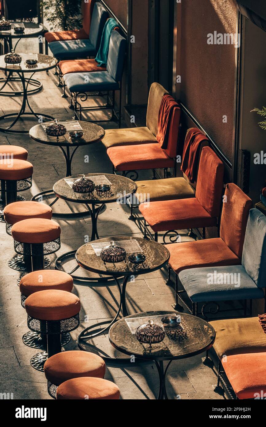 Cozy outdoor cafe in Turkey Stock Photo