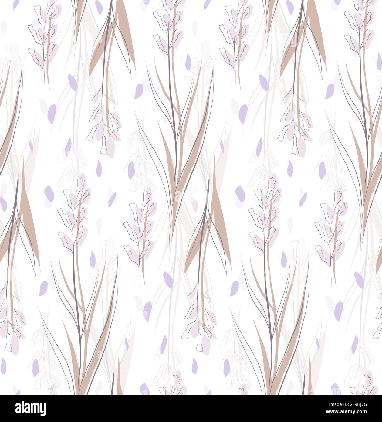 Delicate floral pattern. Wallpaper with hand drawn sketch of flowers with petals on a white background. Vector texture from grass fields. Stock Vector