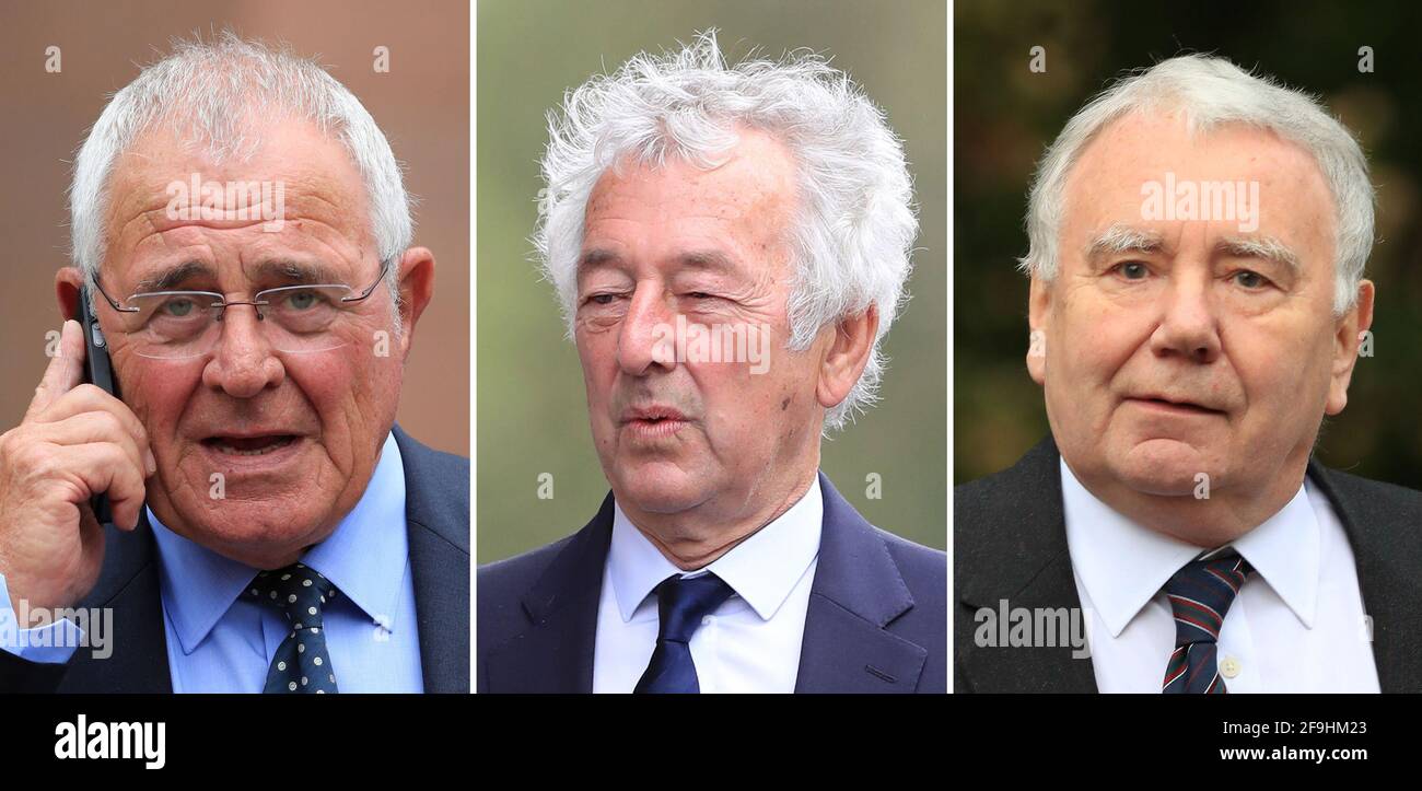 File photof (left to right) of retired police officers Donald Denton and Alan Foster and solicitor Peter Metcalf, who acted for South Yorkshire Police following the Hillsborough disaster. The two former police officers and the force solicitor are due to go on trial accused of perverting the course of justice following the Hillsborough disaster. Issue date: Monday April 19, 2021. Stock Photo