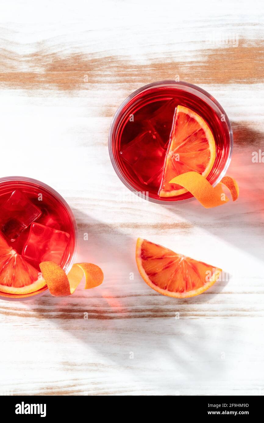 Orange cocktails with blood orange juice, shot from above Stock Photo