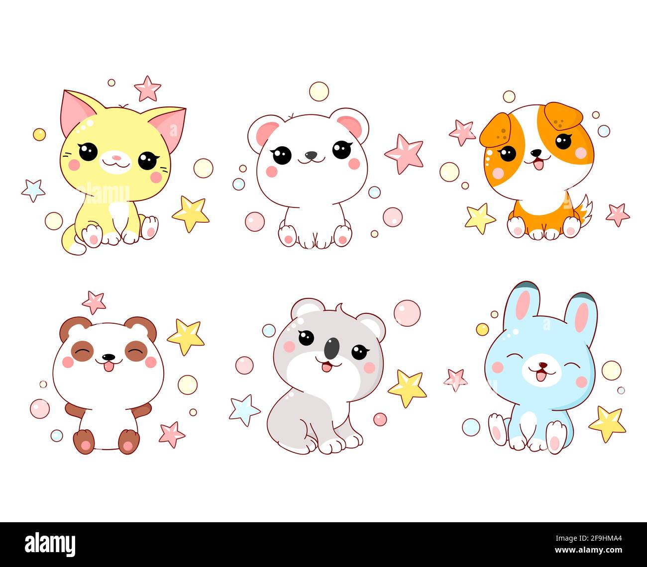 Set of cute animals baby - polar bear, panda, dog, bunny, cat, koala in  kawaii style. EPS8 Stock Vector Image \u0026 Art - Alamy, image size:1300x1140