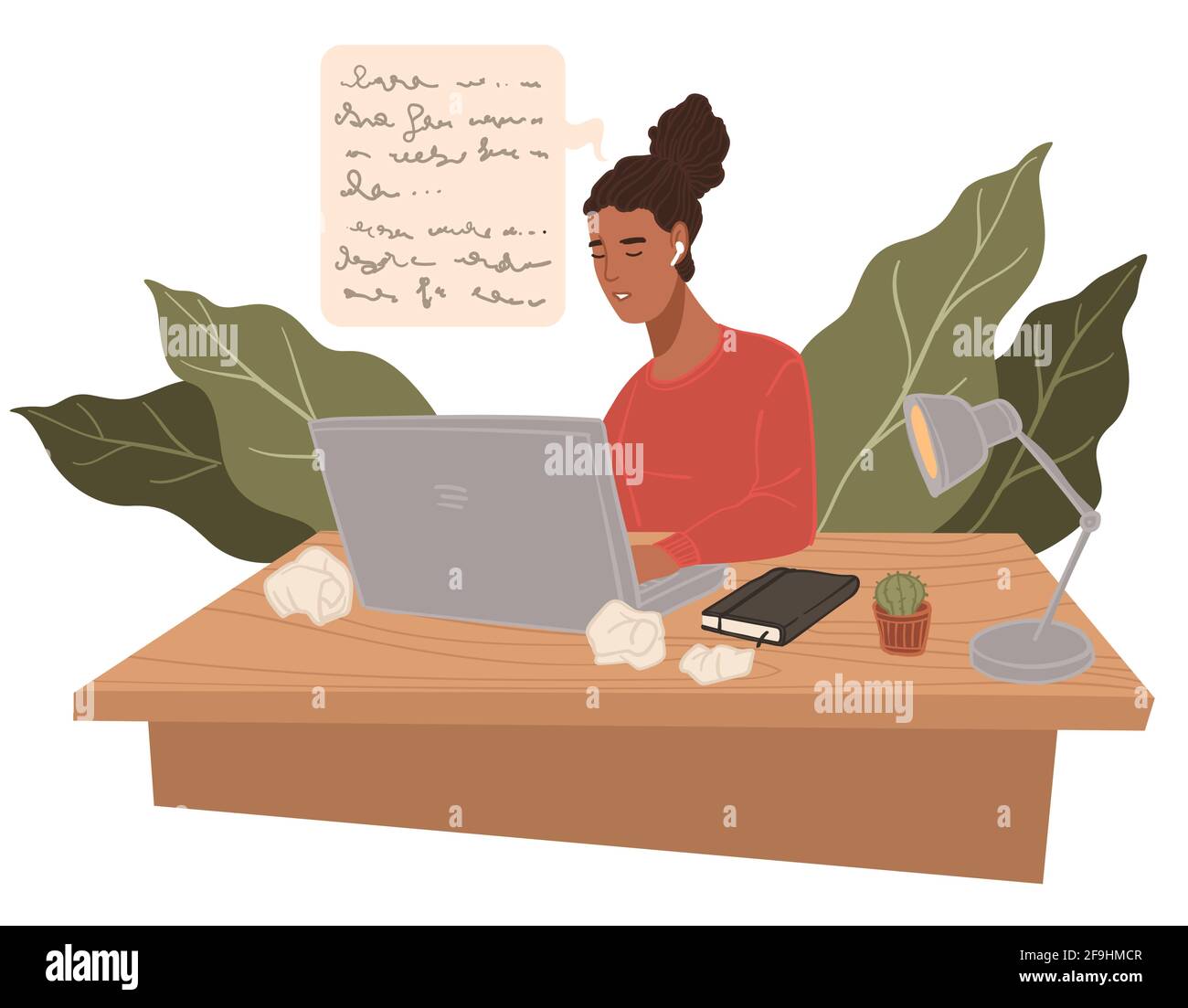 Copywriter woman writing article or proofreading Stock Vector