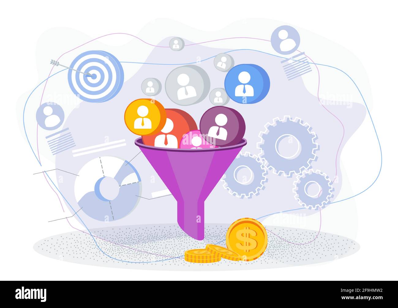Sales funnel concept. Customer acquisition. Traffic and conversion