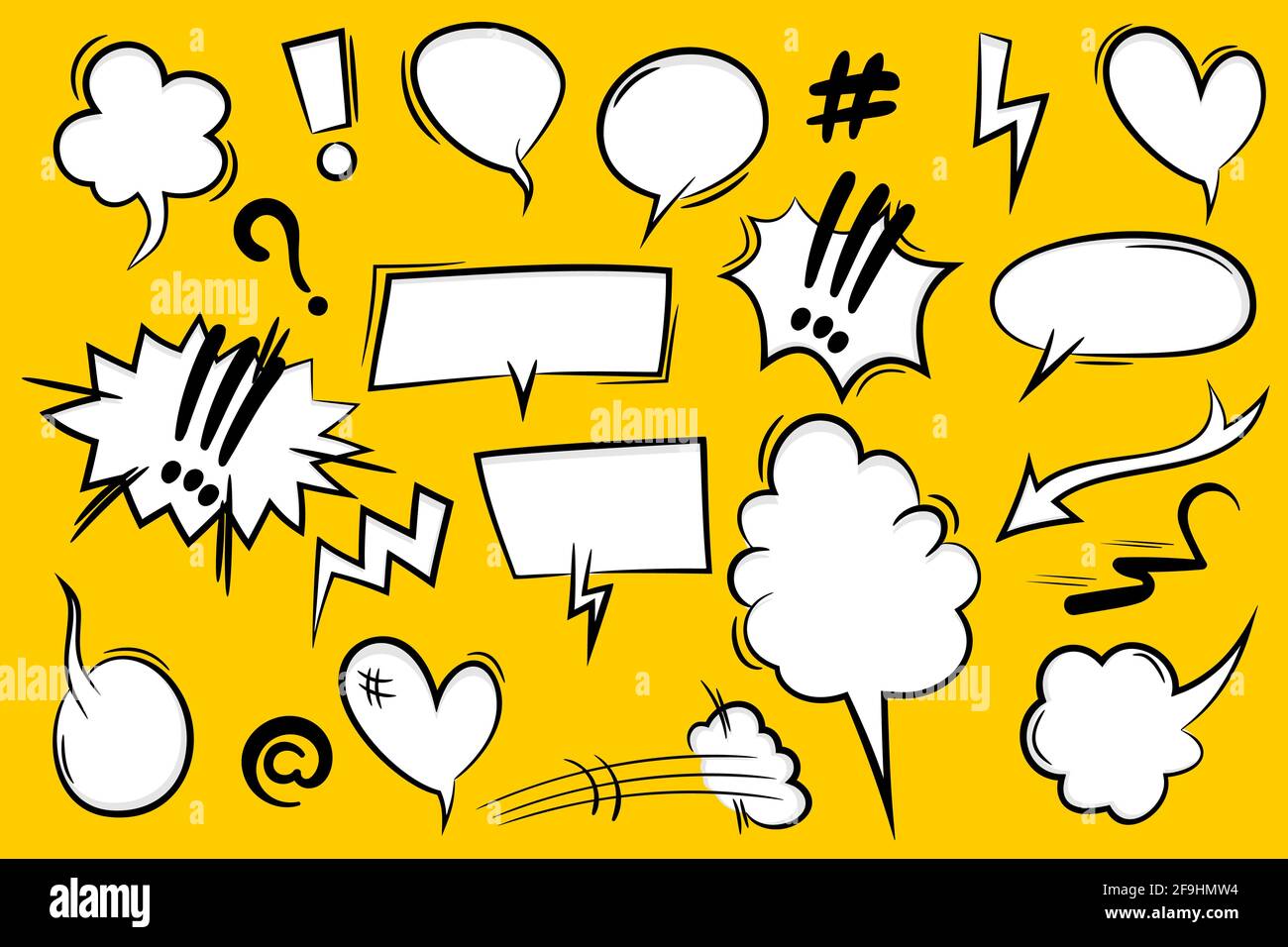 Comic text speech bubble pop art style. Set of white cloud talk speech ...
