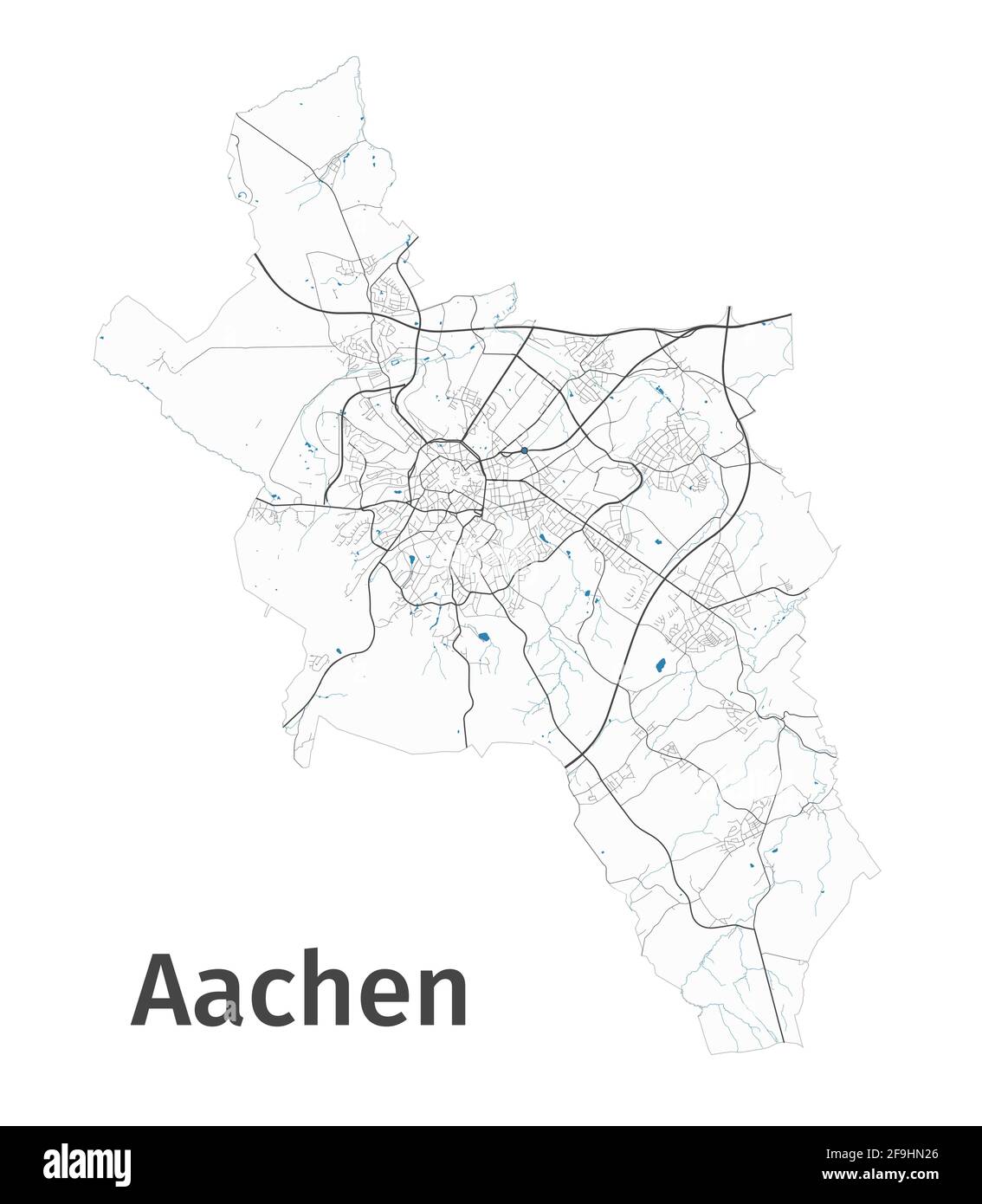 Aachen map. Detailed map of Aachen city administrative area. Cityscape ...