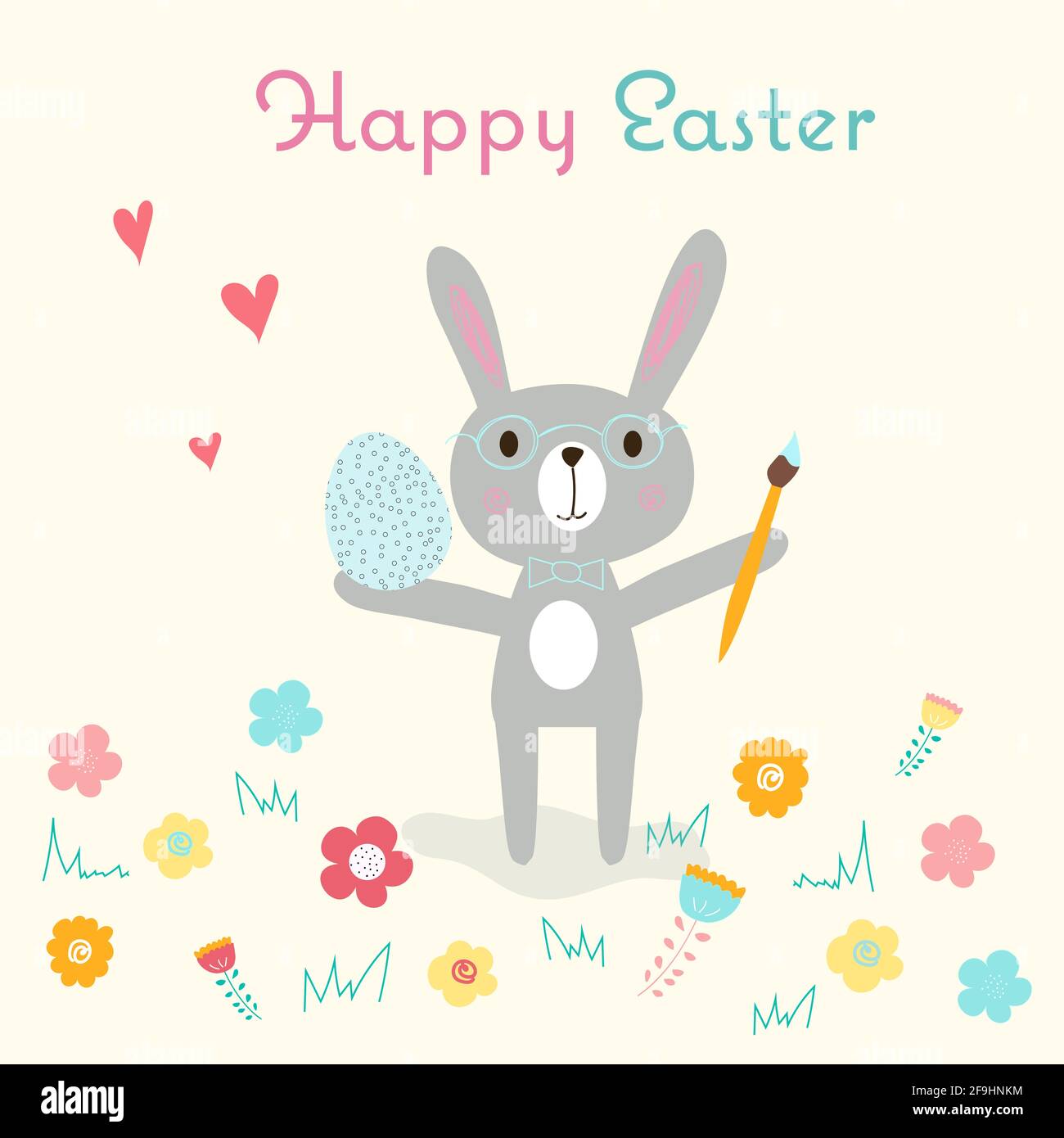 Happy Easter greeting card with an easter bunny in glasses, Easter ...