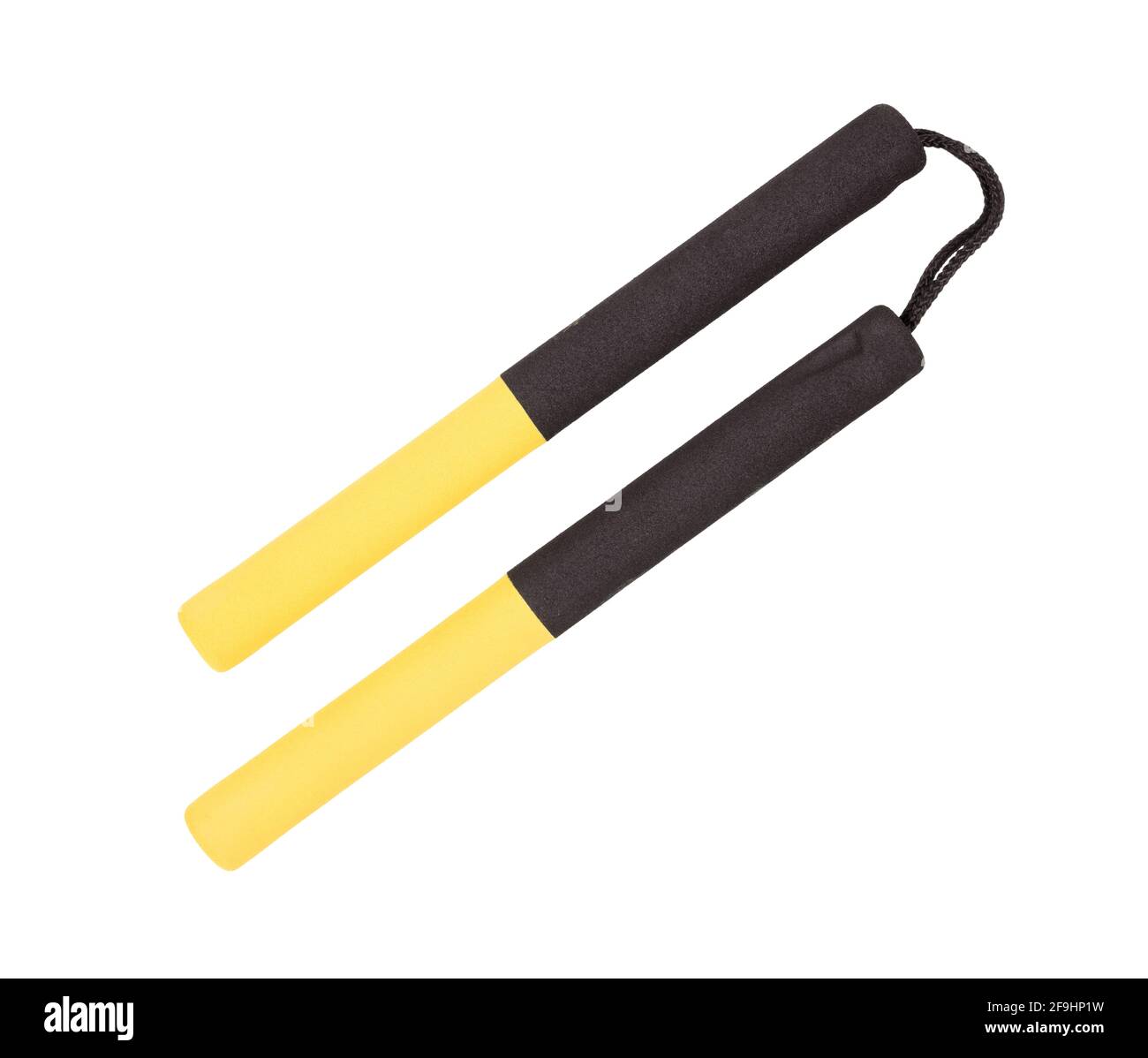 Foam karate sticks or nunchuks isolated on white, selfdefense, kungfu
