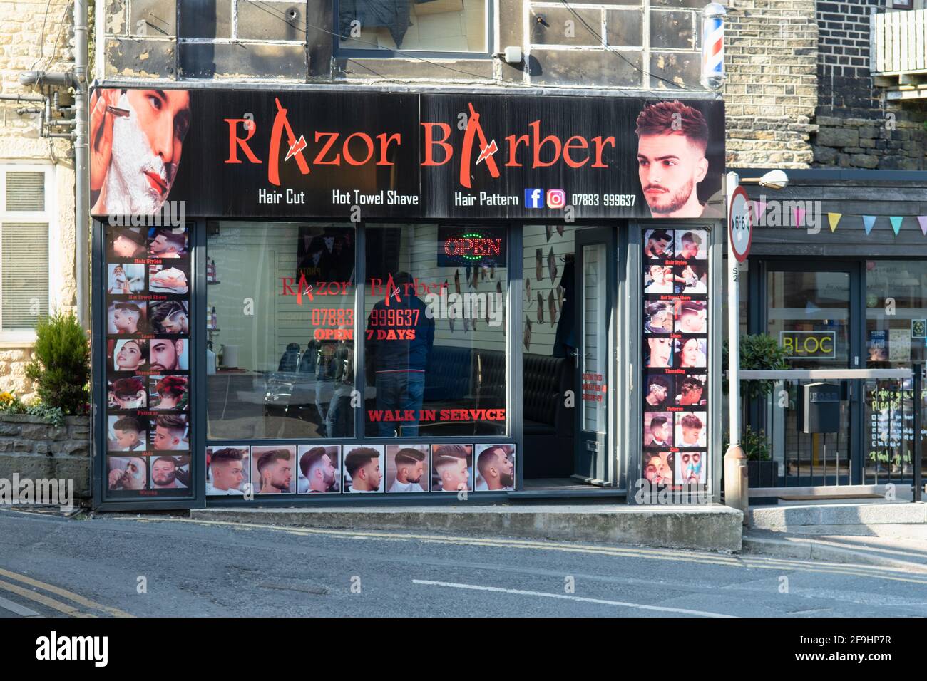 Open Barber shop in the city centre of Holmfirth in West Yorkshire. End