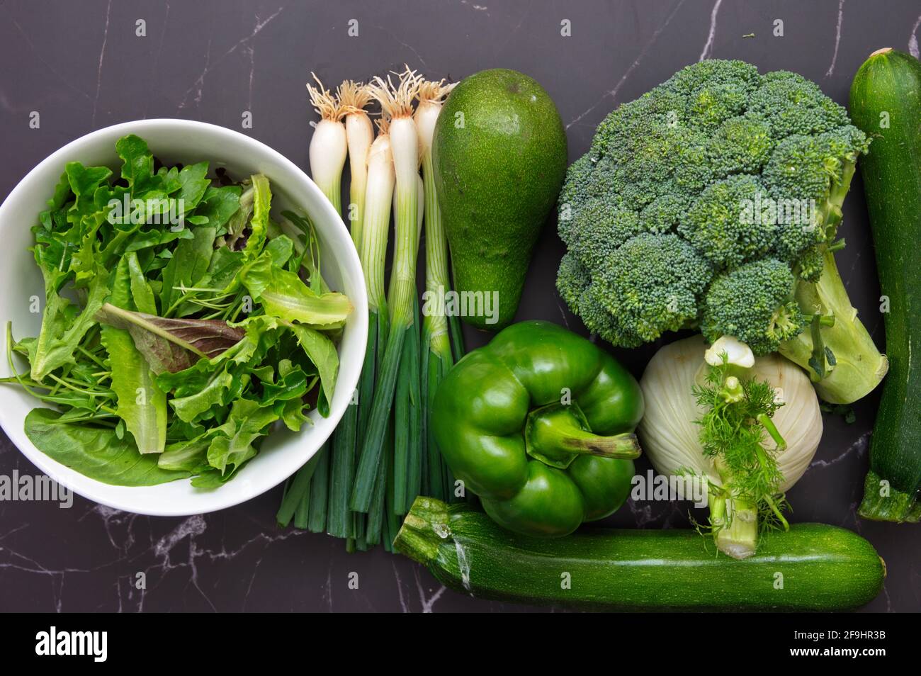 Top view of green healthy vegetables Stock Photo - Alamy