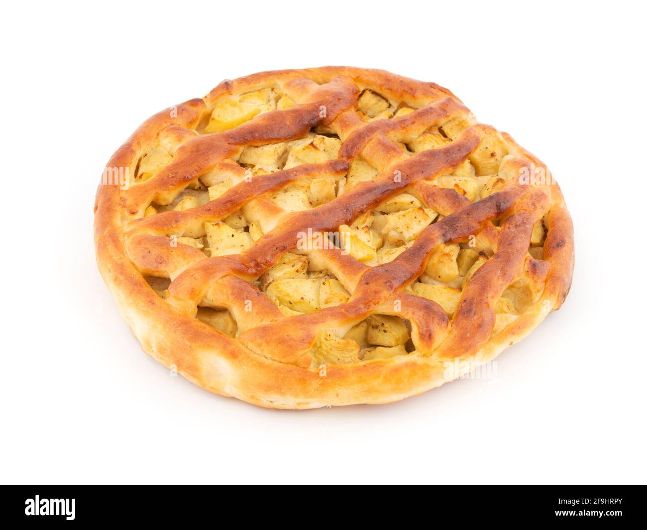 Apple pie isolated on white. Fresh hot pie with apple filling. Home bakery Stock Photo