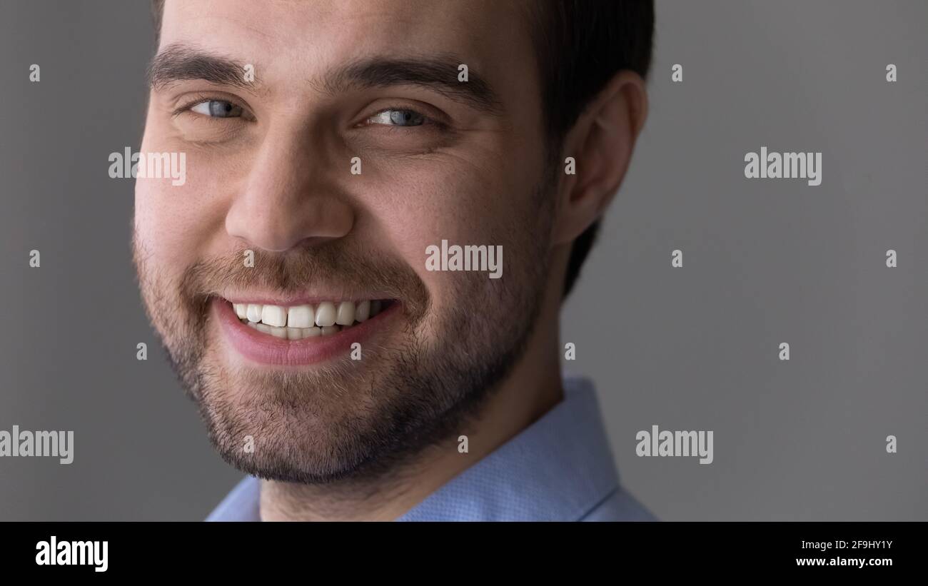 Close up of happy man look at camera smiling Stock Photo - Alamy