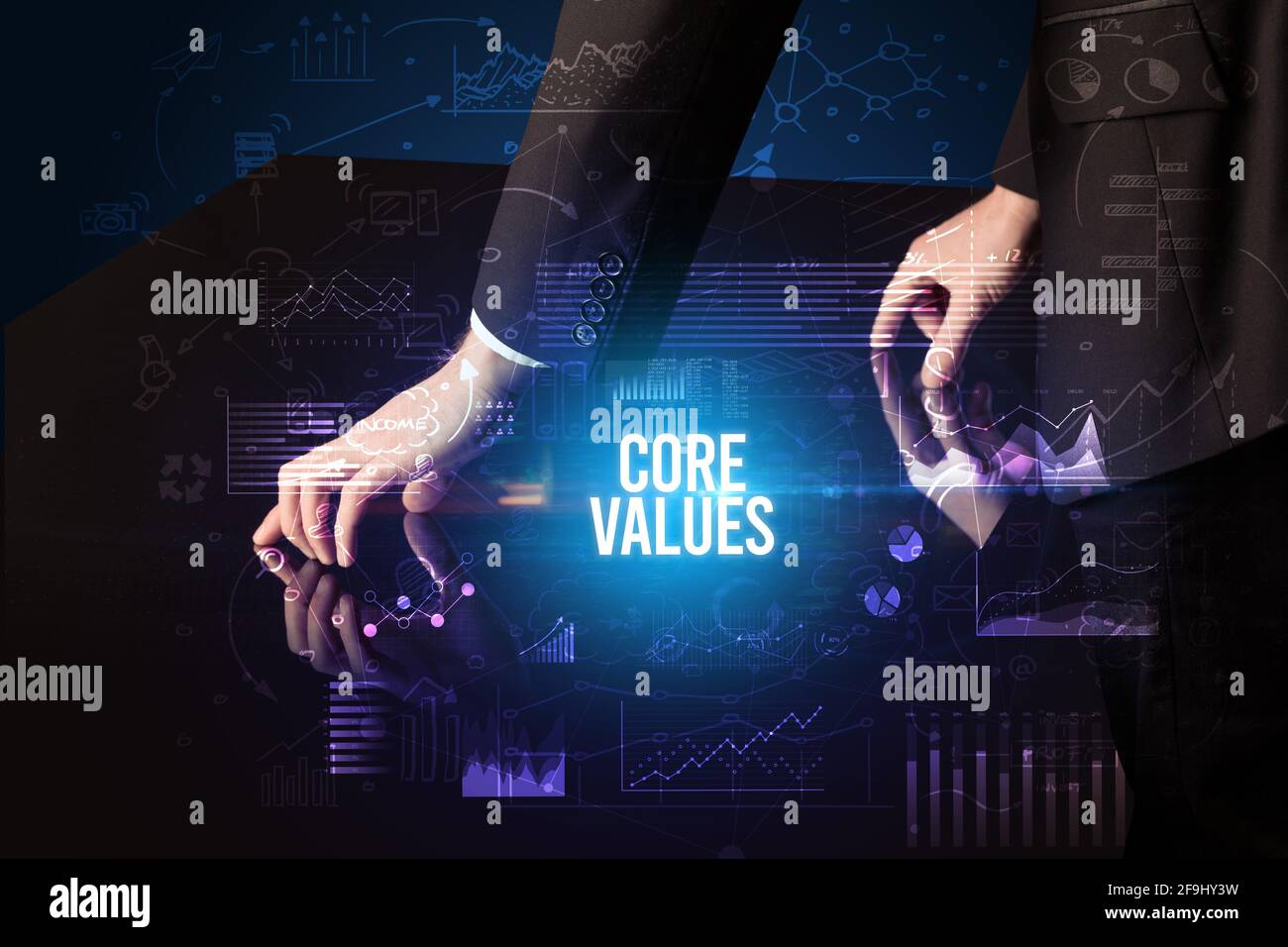 Businessman touching huge screen concept Stock Photo