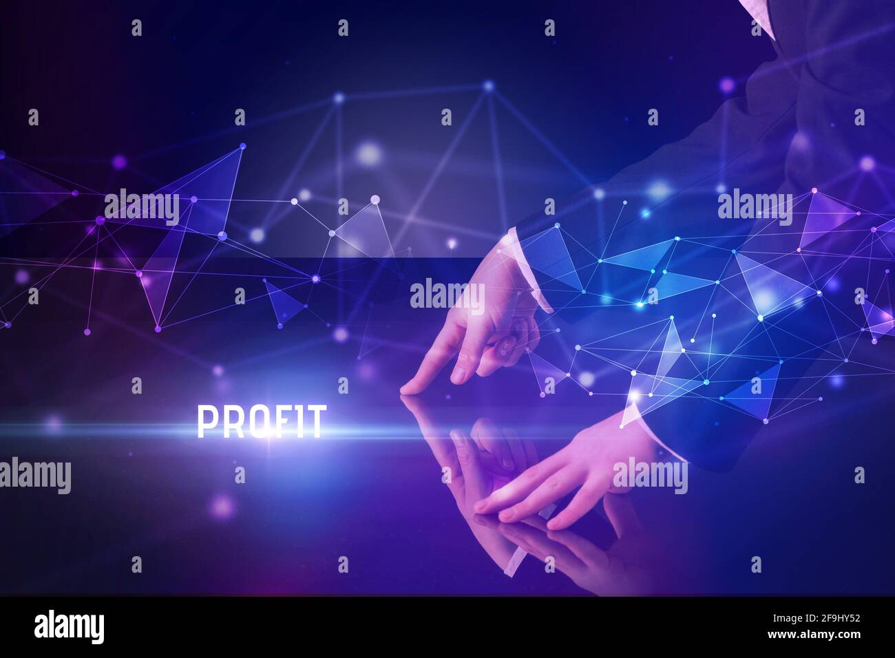 Businessman touching huge screen concept Stock Photo