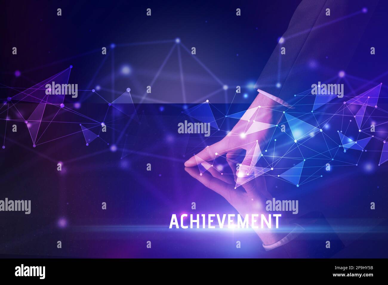 Businessman touching huge screen concept Stock Photo
