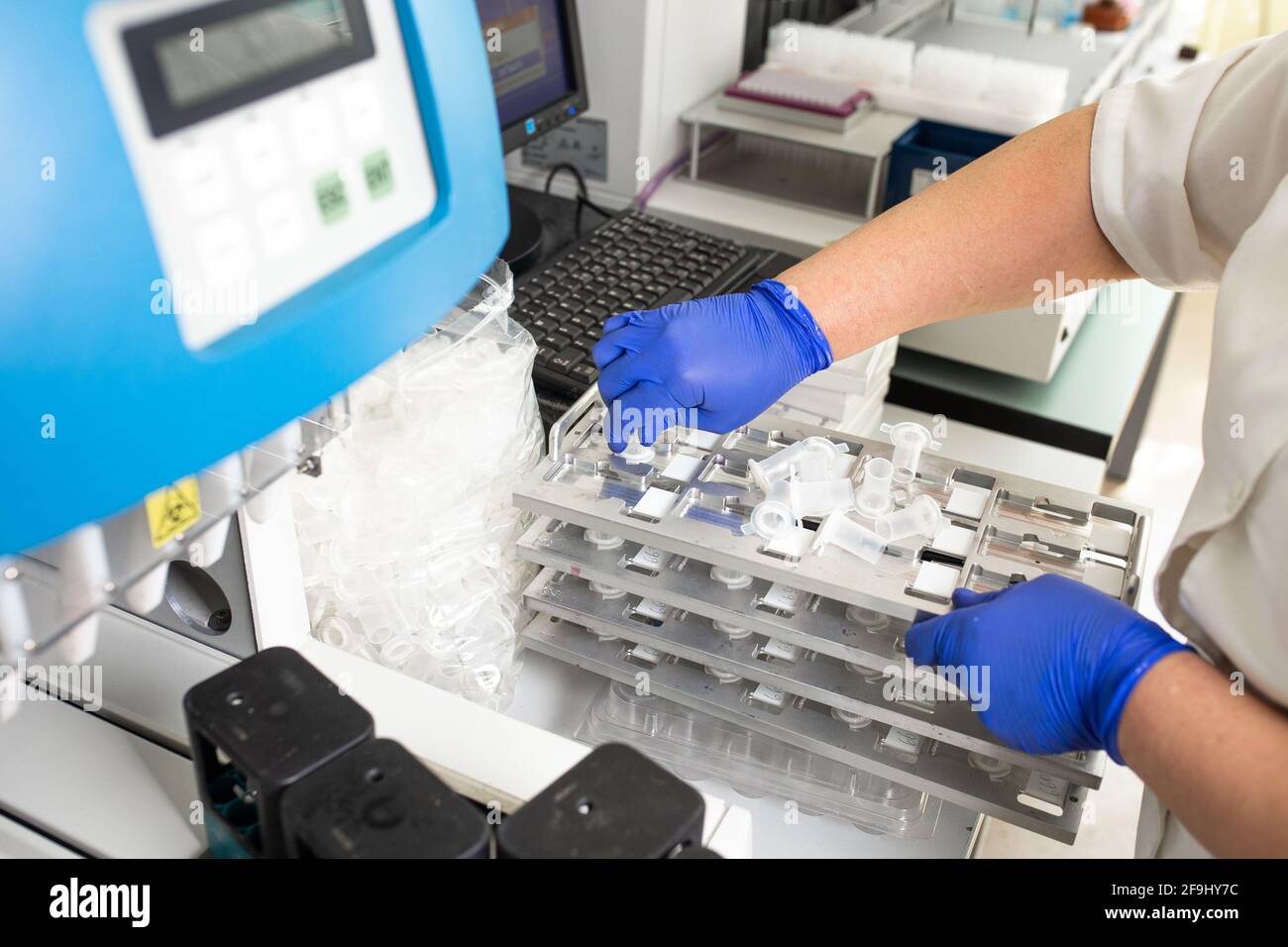 nurse's work with close-up analyses. Stock Photo