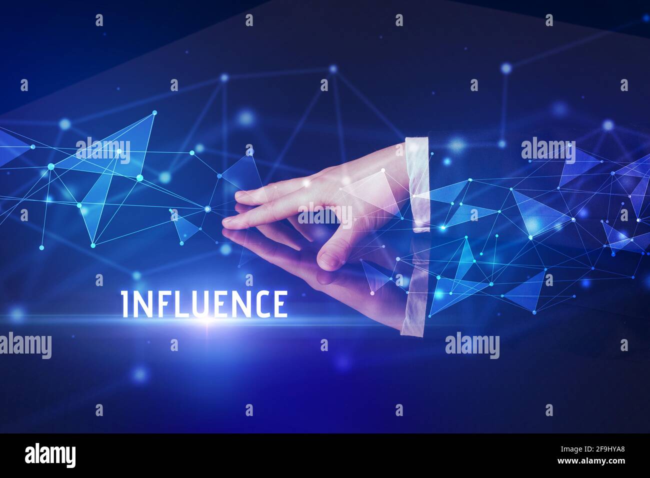Businessman touching huge screen concept Stock Photo