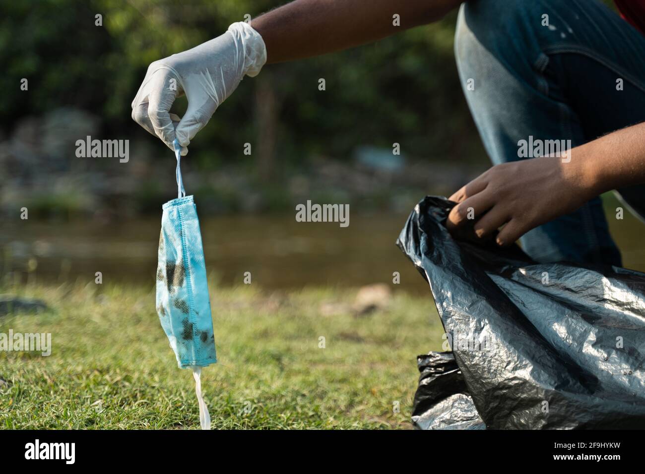 Focus on hand with gloves, Close up of frontline worker hands