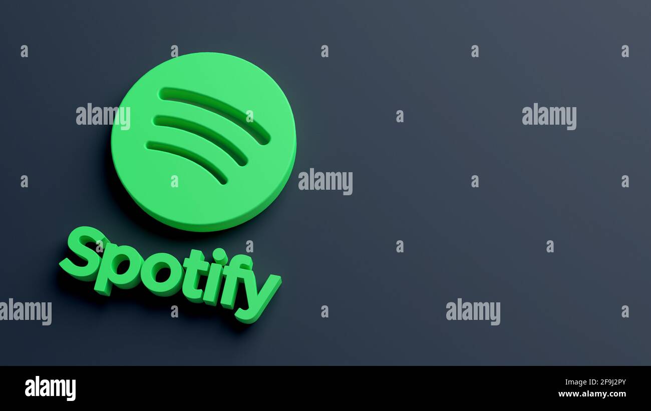 Valencia, Spain - April, 2021: Spotify logo on a minimal dark background  and copy space in 3D rendering. Spotify is one of the most popular music  stre Stock Photo - Alamy