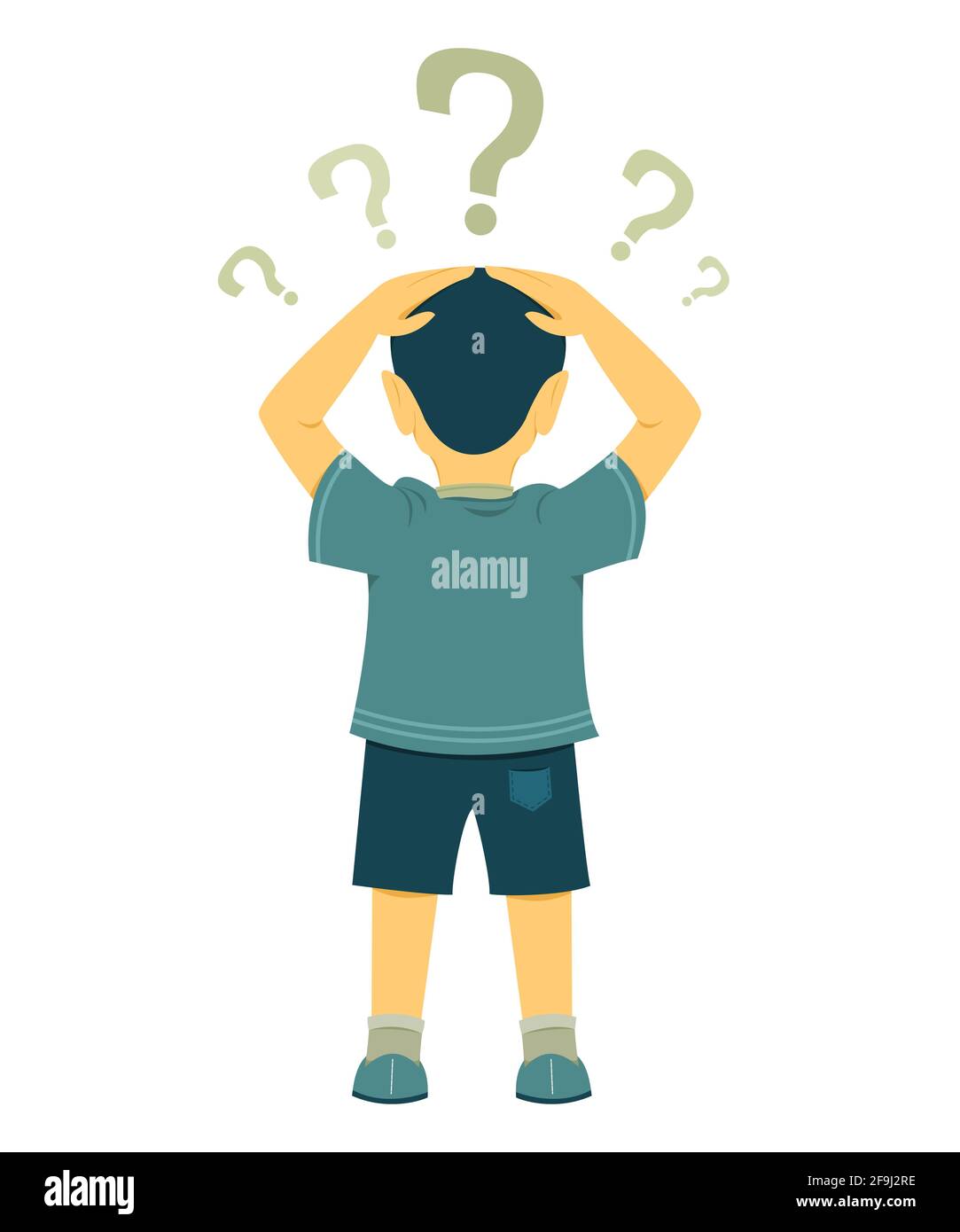 Boy Stand Turn Back is Confused and His Hands Put on Head Stock Vector
