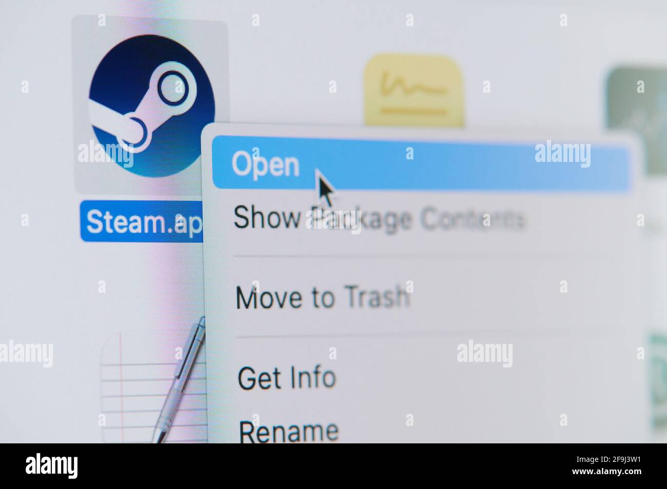 New york, USA - April 19, 2021: Open steam app platform on laptop screen macro close up view Stock Photo