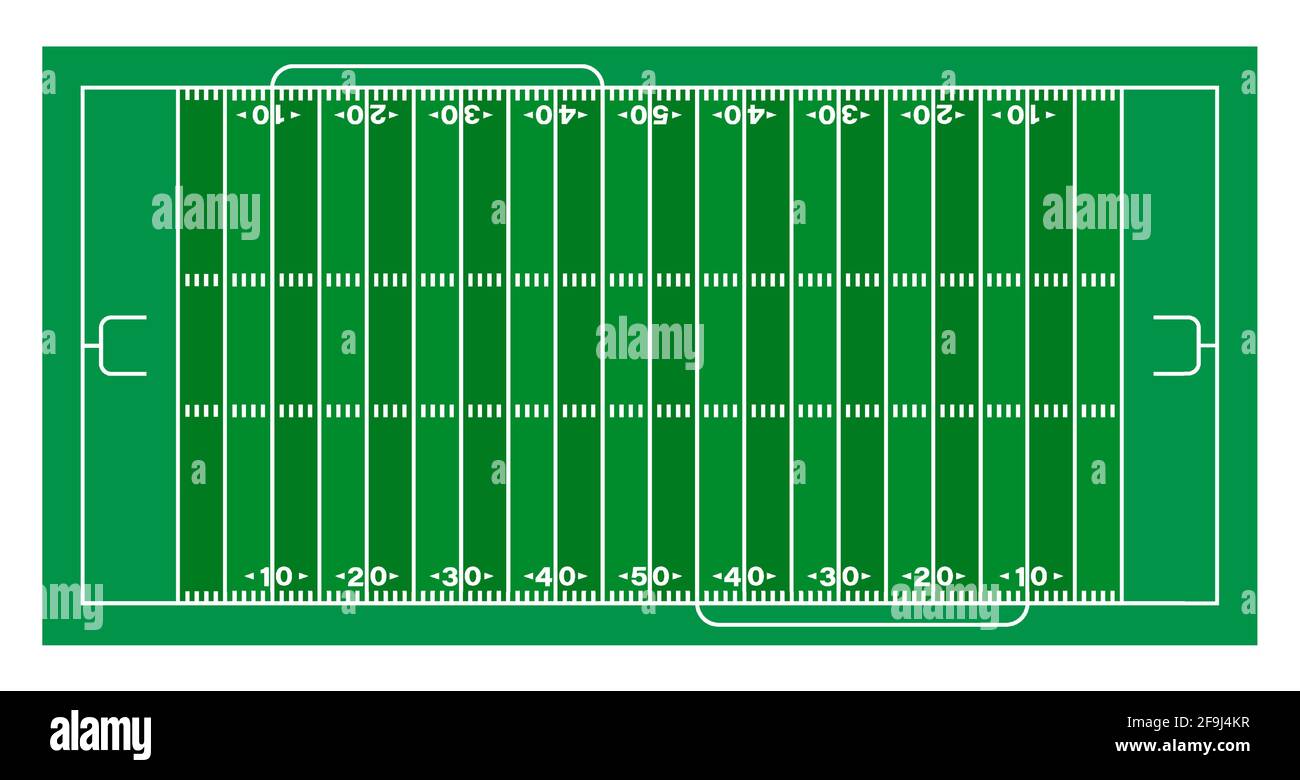 american football sports field markings lines on grass. Outline football playground top view. Sports ground for active recreation. Vector Stock Vector