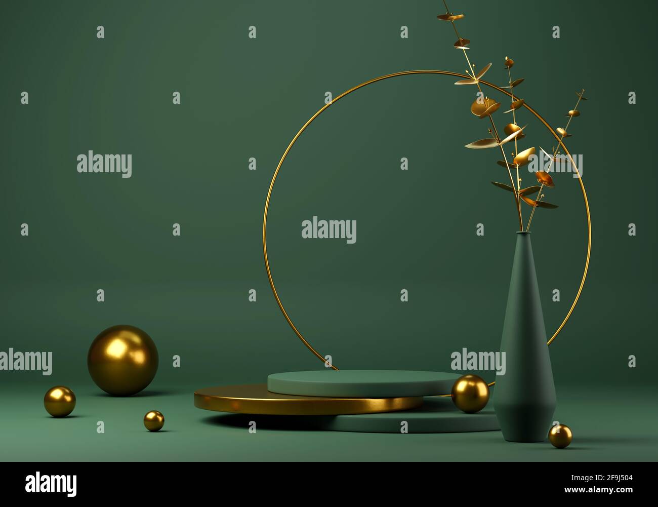 Abstract geometric shape green color minimalistic scene with podium ...