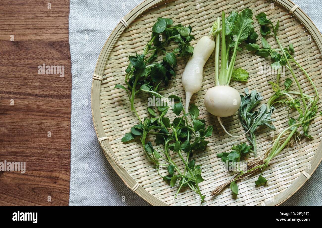 Spring Seven Herbs, Japanese Food Stock Photo