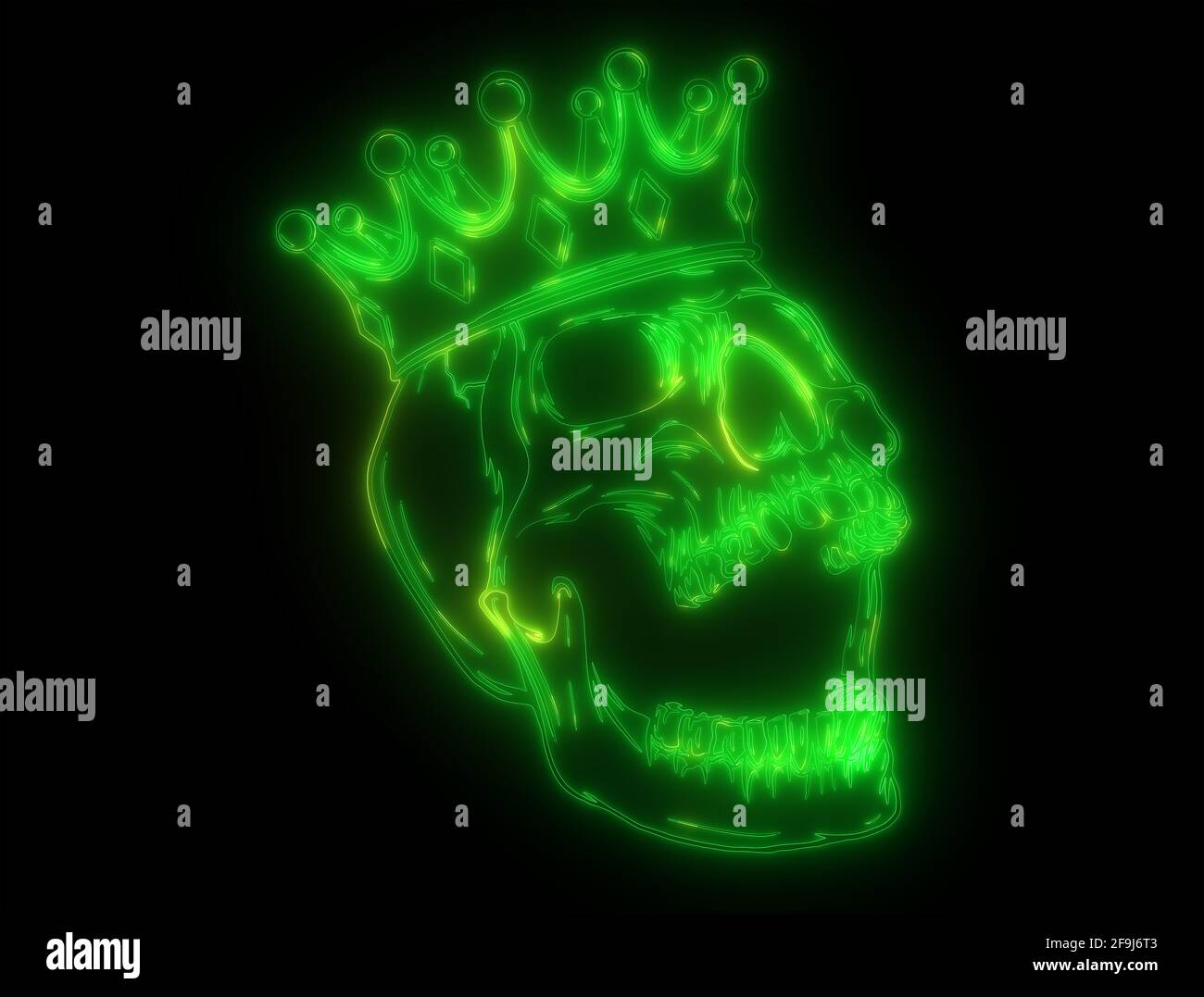green light neon king skull wearing crown Stock Photo