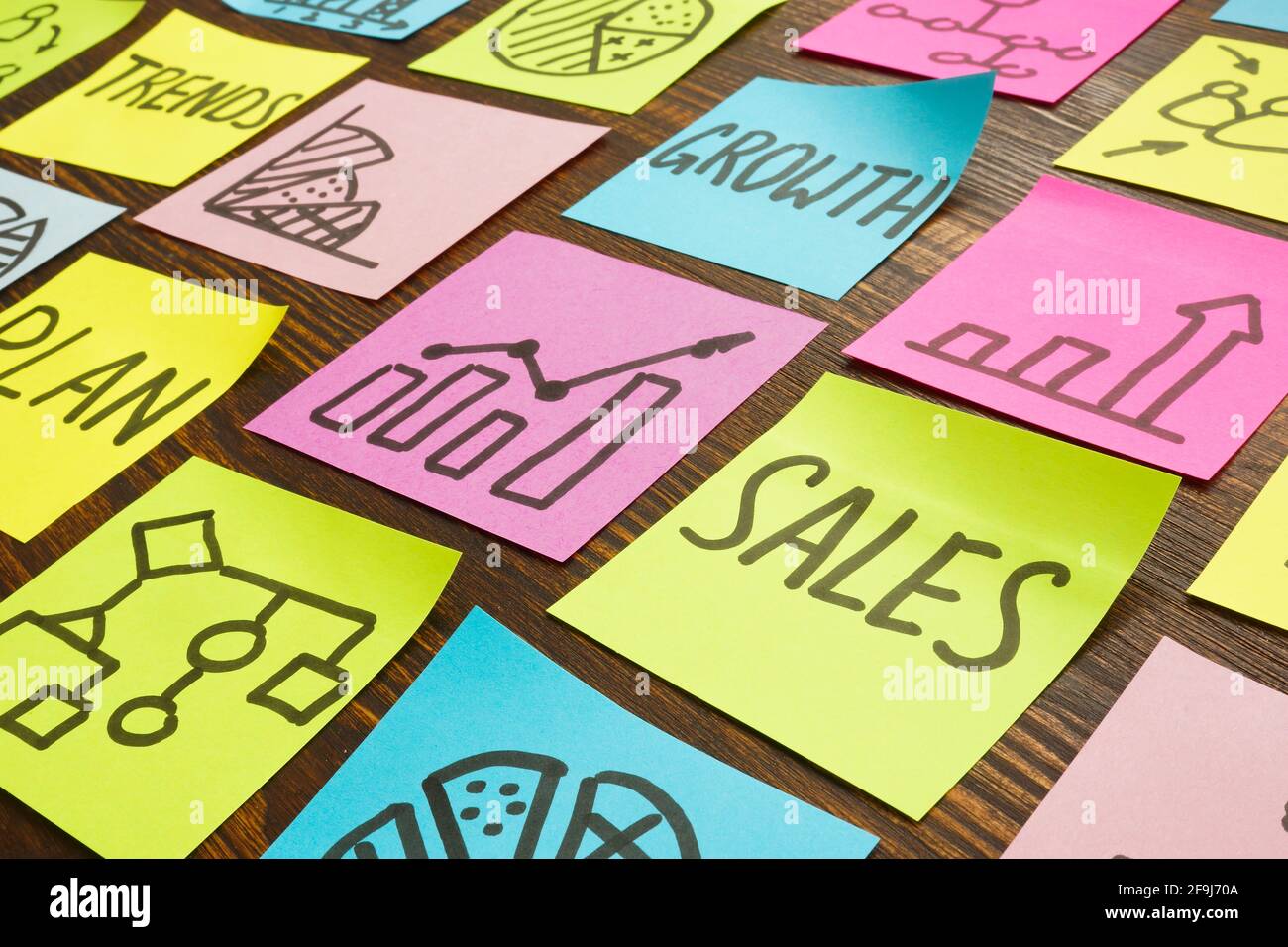Sales growth and business success concept. Sheets with graphs. Stock Photo