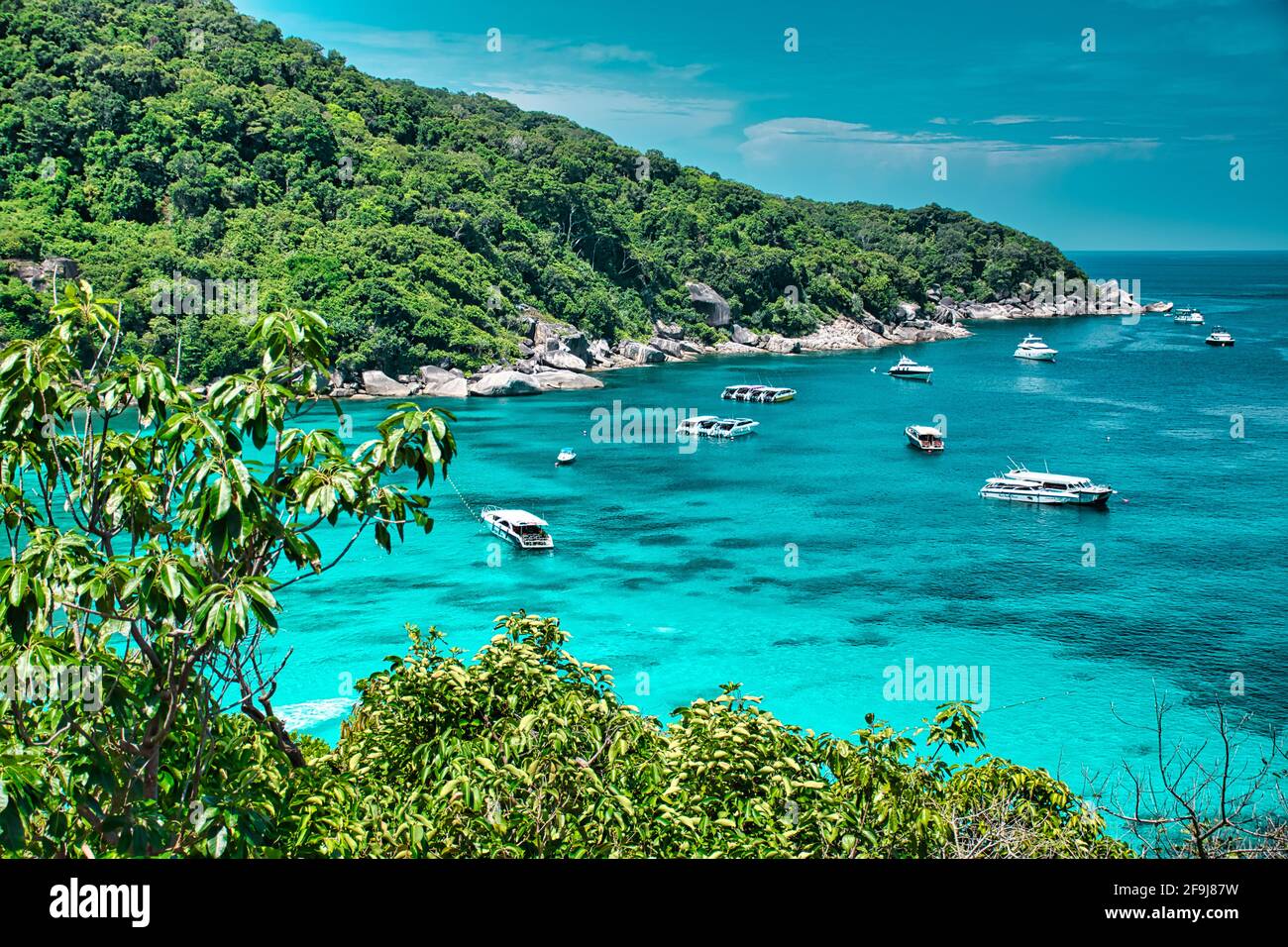 Similan Islands, Khaolak, Phang-Nga, Thailand April 18, 2021 Stunning, scenic view with turquoise blue water of the Andaman sea at Similan Islands Stock Photo