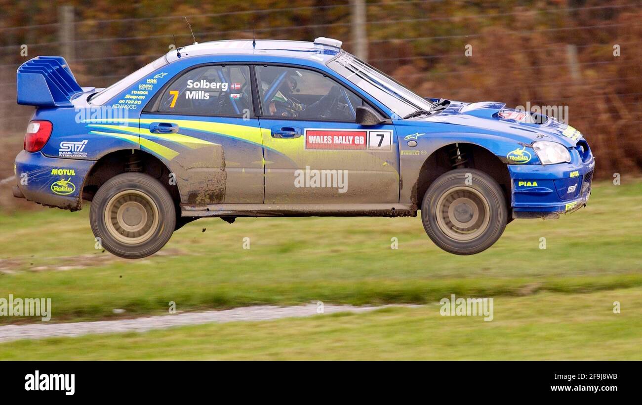NETWORK Q RALLY OF GB FINAL STAGE AT MARGAM PARK PETTER SOLBERG (N) AND PHILIP MILLS (GB) IN A SUBARU PICTURE DAVID ASHDOWN Stock Photo