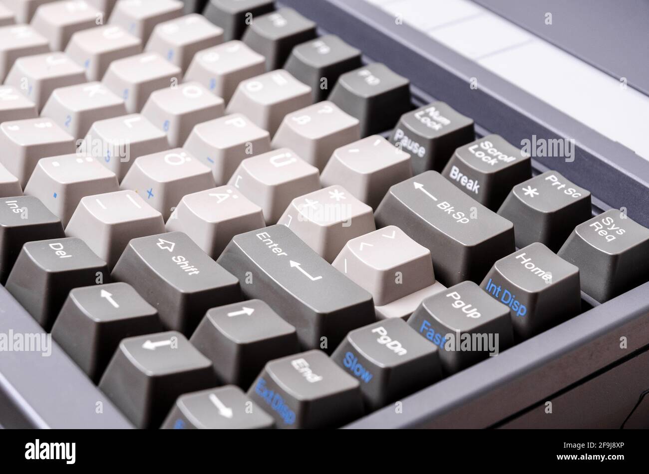 Keyboard with different grey buttons of an old fashioned Laptop, close-up  view Stock Photo - Alamy