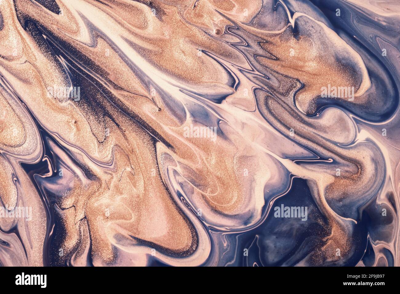 Abstract fluid art background navy blue and beige colors. Liquid marble ...