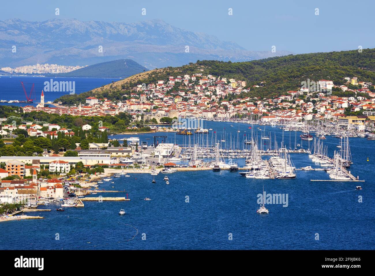 Trogir historical Old town and port on Adriatic sea, Balkan mountains, Croatia Stock Photo