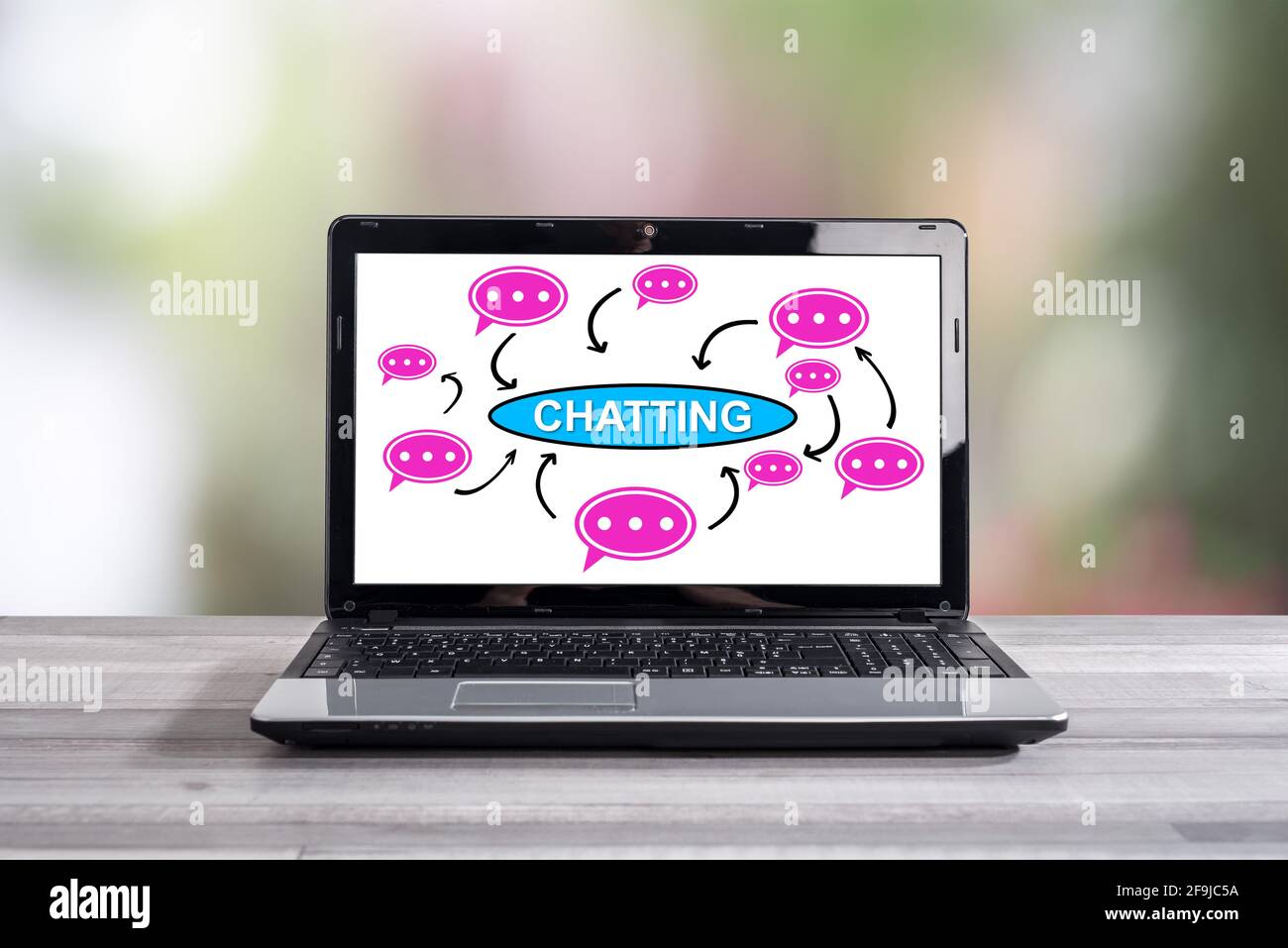 Chatting concept shown on a laptop screen Stock Photo