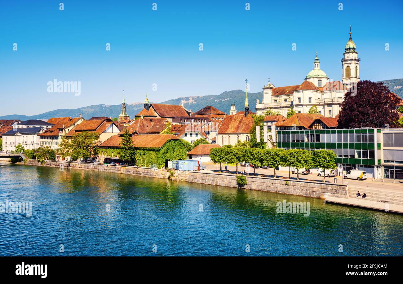 Historical Old town center of Solothurn city on Aare river, Switzerland Stock Photo