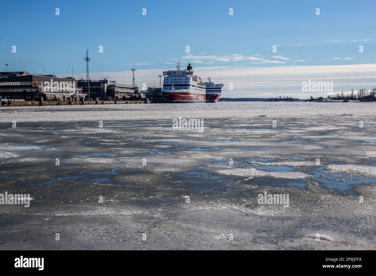 Helsinki, Finland - March 11, 2017: View of a Ship in South Harbour on a Sunny Day Stock Photo