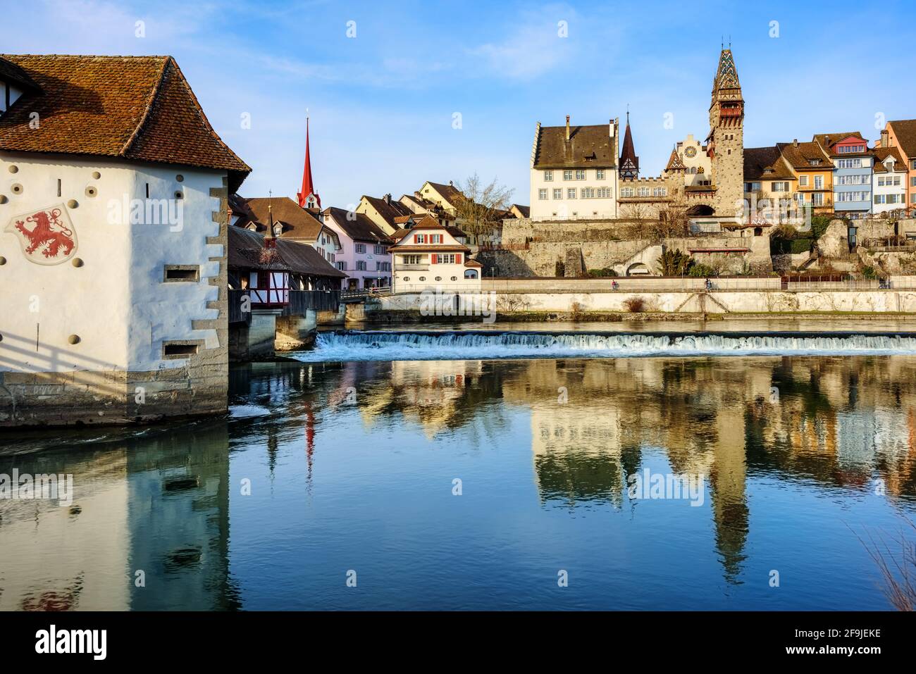 Bremgarten historical Old town on Reuss river, Aargau canton, Switzerland, is a popular one day trip destination from Zurich Stock Photo