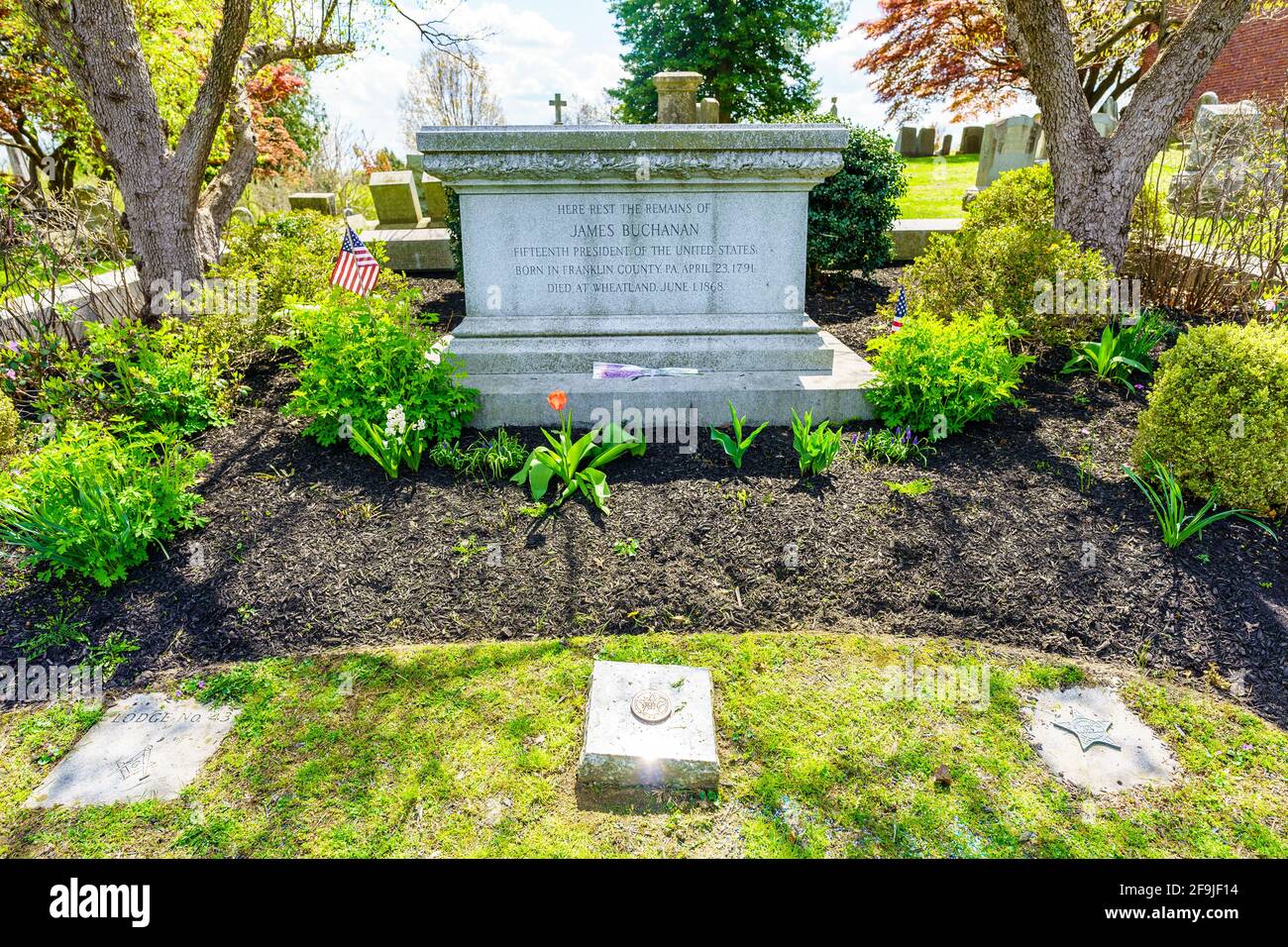 Lancaster, PA, USA April 18, 2021 Gravesite of James Buchanan, the