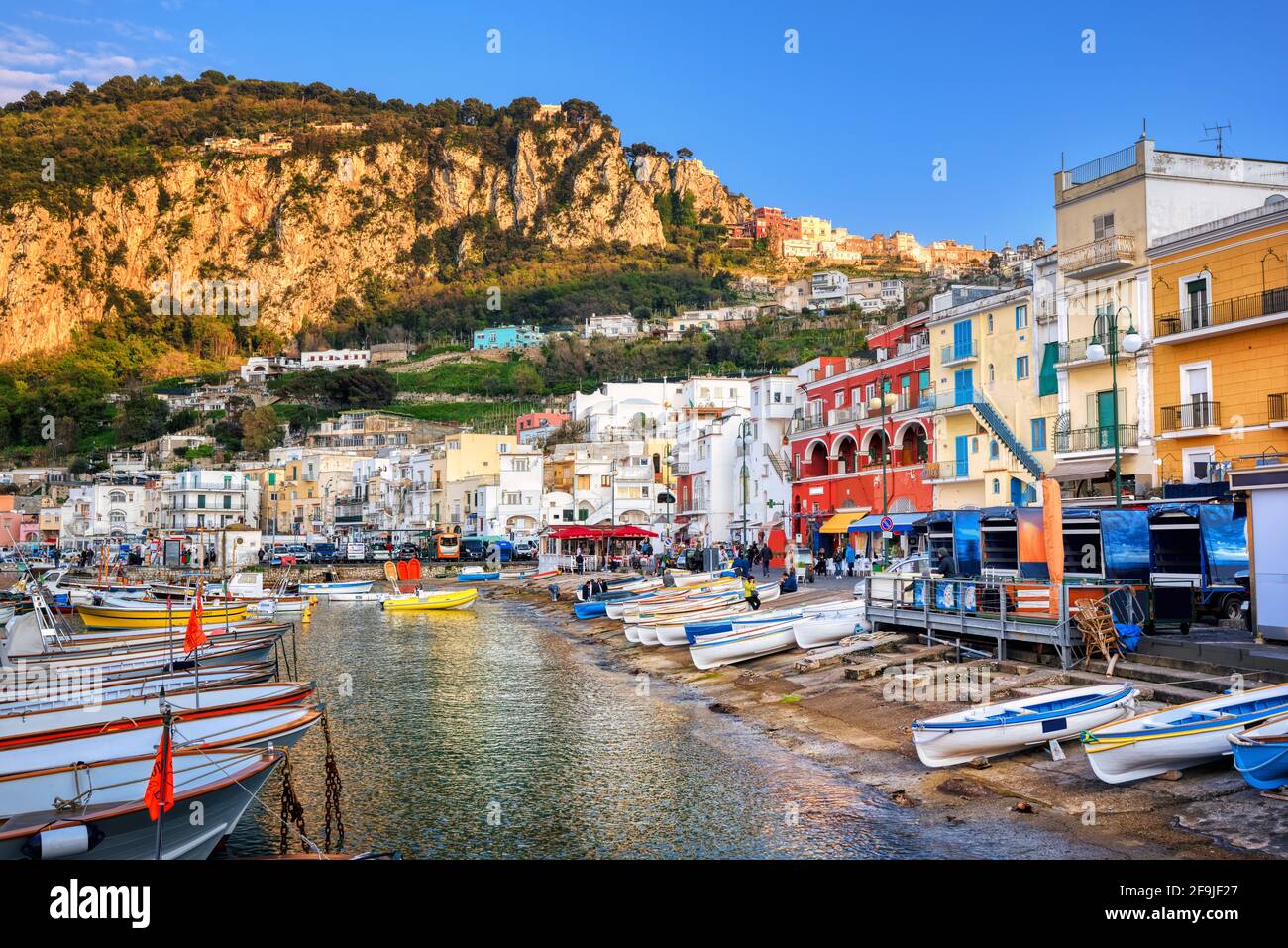 Capri, Italy - April 17, 2019: historical Marina Grande port is the main transportation hub of the Capri island, one of the most popular tourist desti Stock Photo