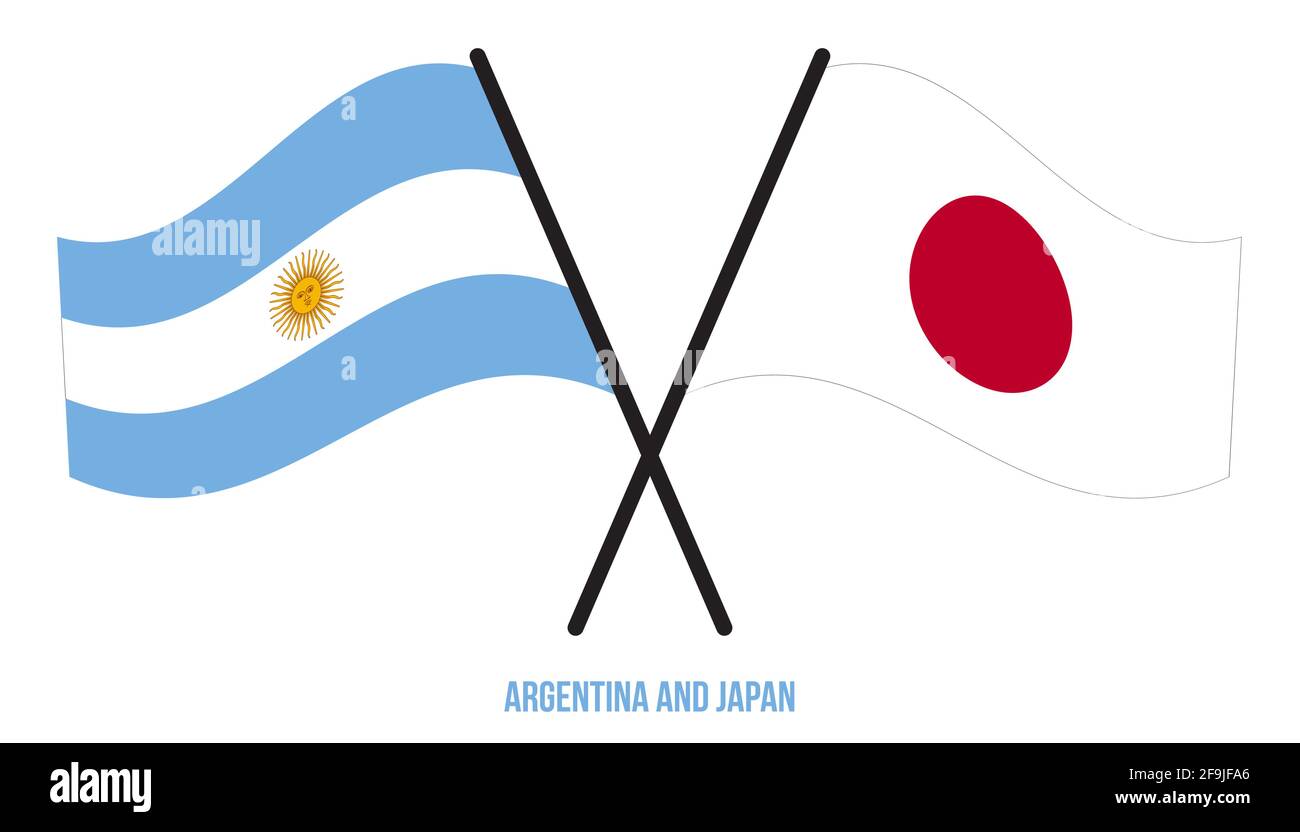 Argentina and Japan Flags Crossed And Waving Flat Style. Official ...