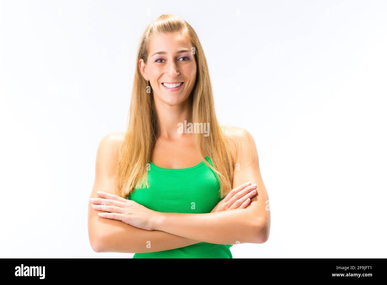 Happy woman athlete crossed hi-res stock photography and images - Alamy