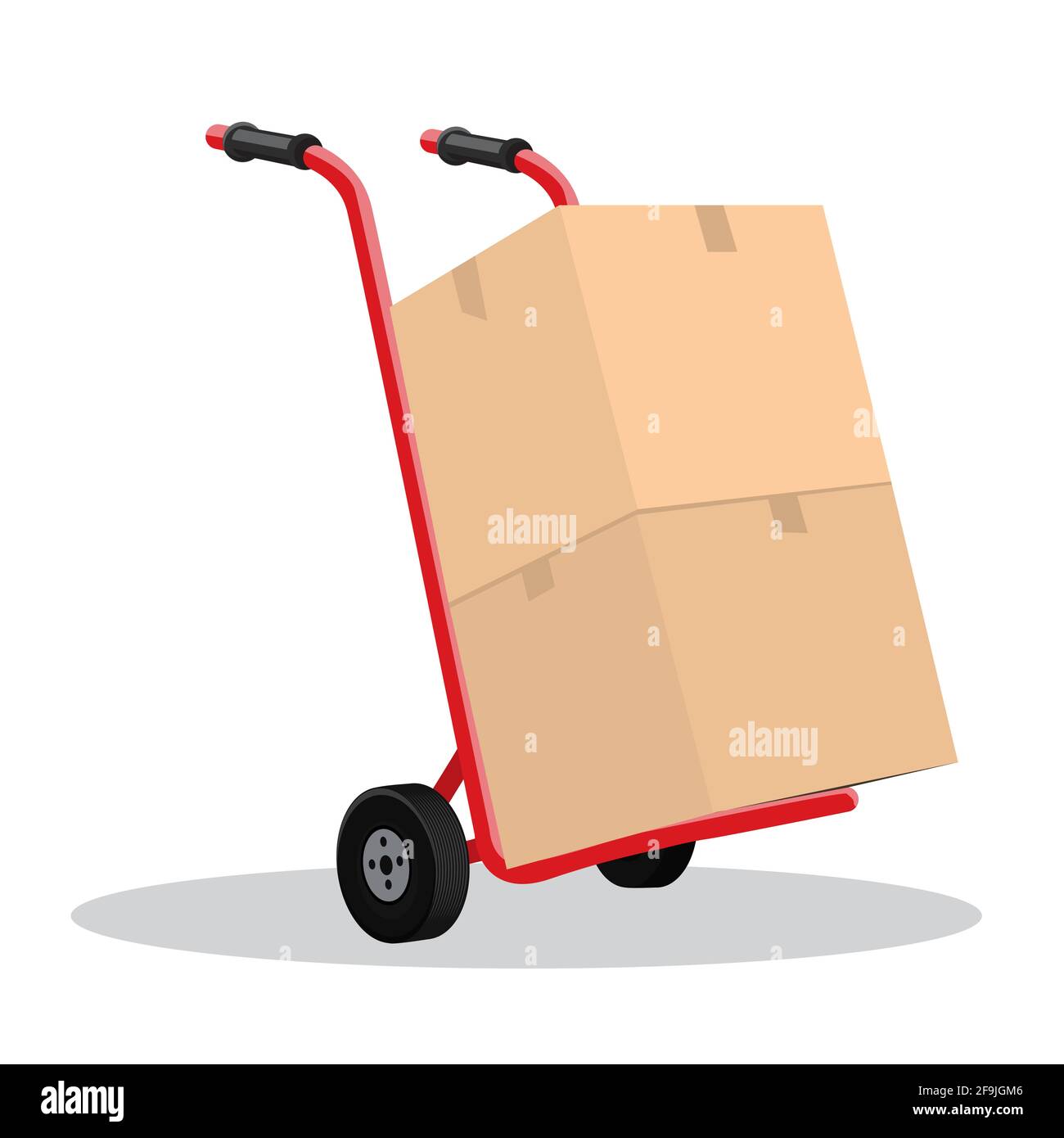 Hand truck and cardboard boxes with purchases or post package. Flat and ...